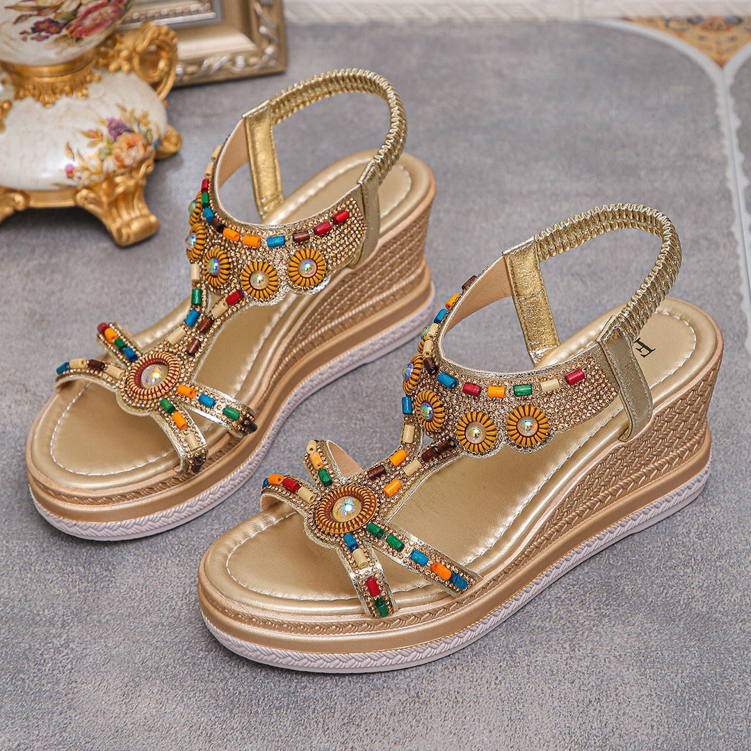 Damen Wedge-Sandalen mit buntem Schmuckdesign und komfortabler Sohle R&B