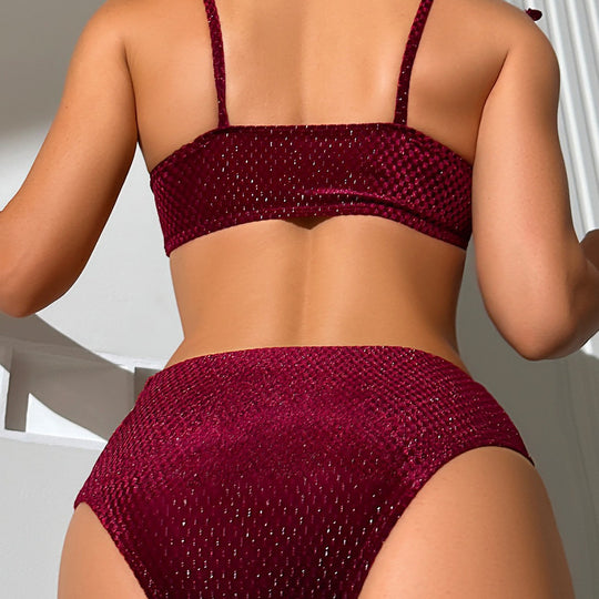 Damen Bandeau-Bikini mit raffiniertem Knoten und hoch tailliertem Höschen R&B