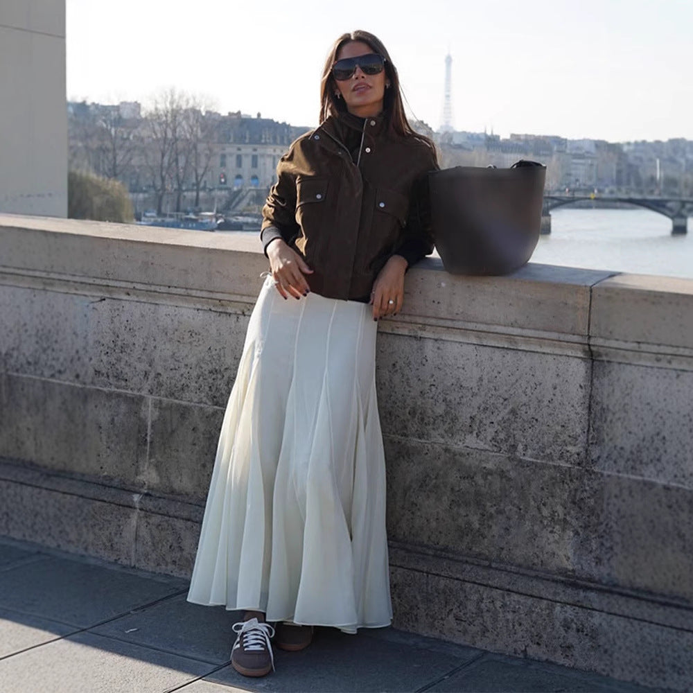 Damen lässige Suede-Jacke mit funktionalen Taschen und modernem Design R&B