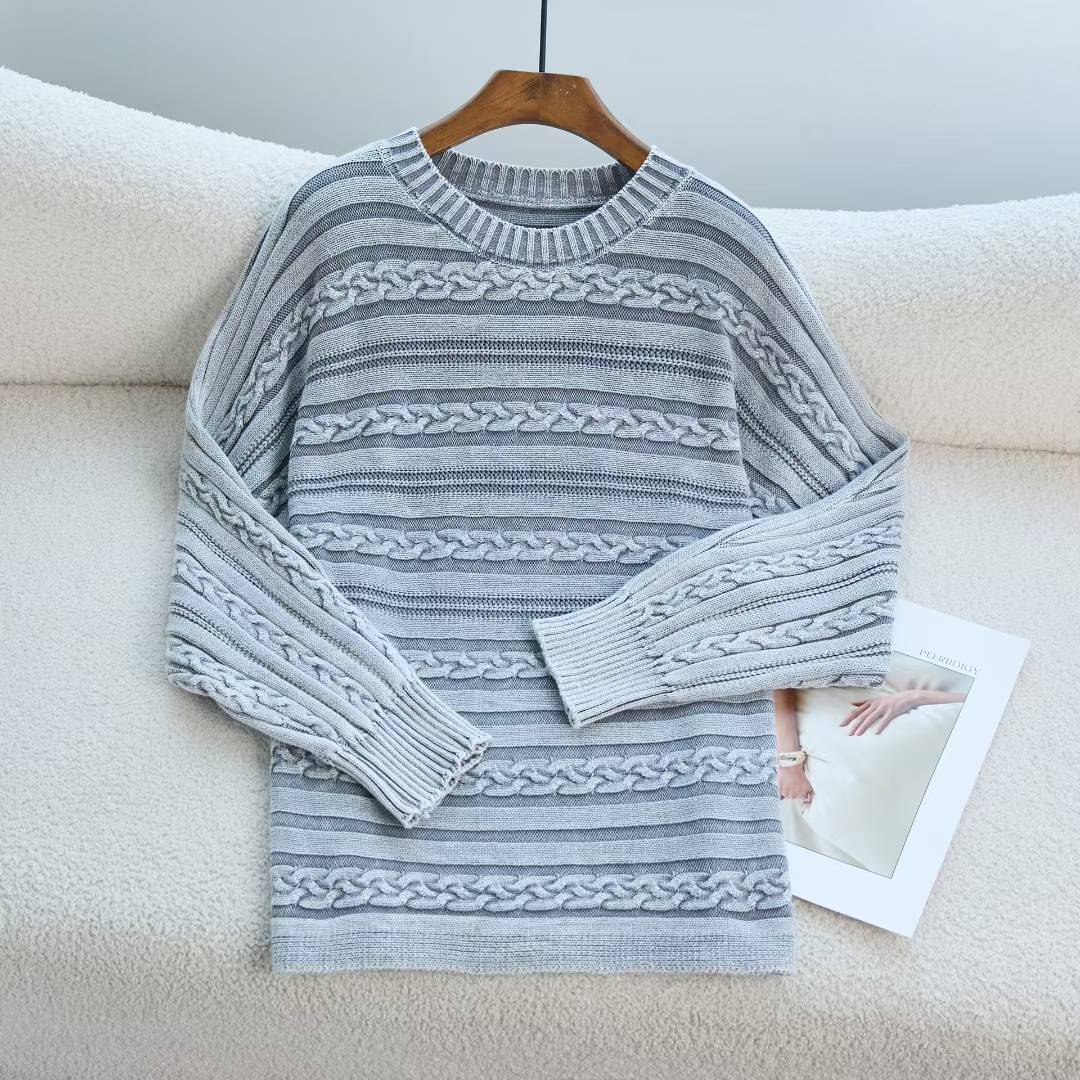 Damen Strickpullover mit detailiertem Zopfmuster und lässigem Schnitt R&B