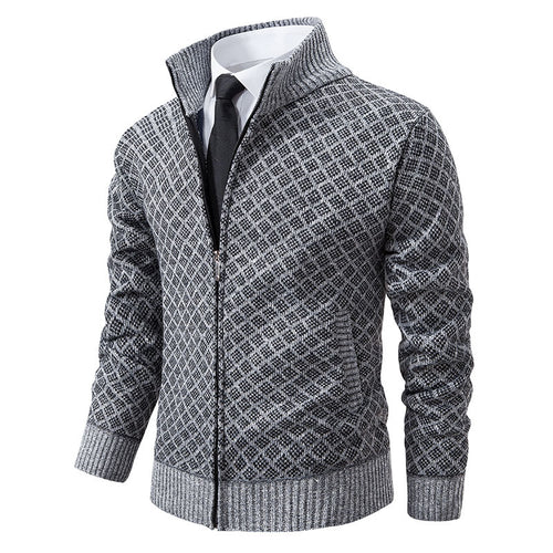Herren Strickjacke mit Reißverschluss und modernem Rautenmuster R&B