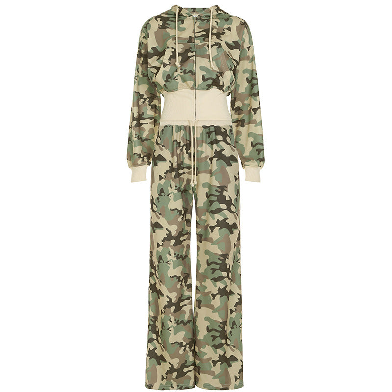R&B | Unformal Kontrastfarbe Gesamt Hoodie Langarm Sweatshirt Hose Zwei Teile Camouflage Strickjacke Hose Set