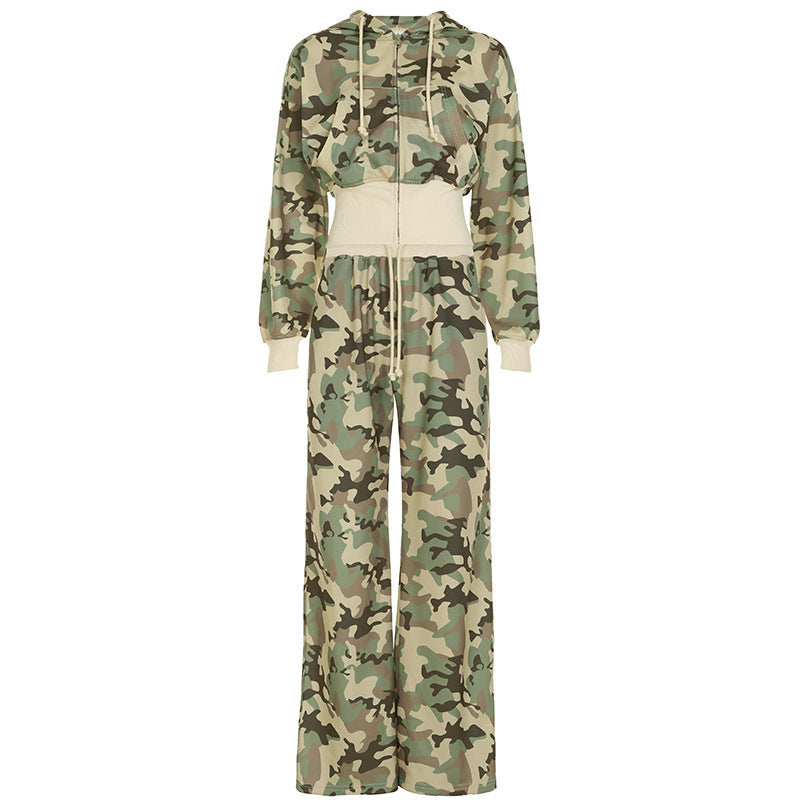 R&B | Unformal Kontrastfarbe Gesamt Hoodie Langarm Sweatshirt Hose Zwei Teile Camouflage Strickjacke Hose Set