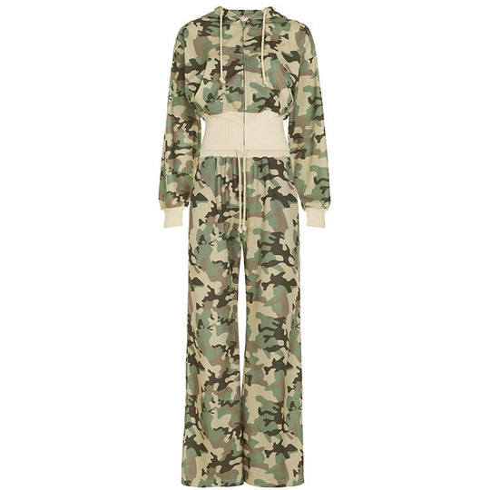 R&B | Unformal Kontrastfarbe Gesamt Hoodie Langarm Sweatshirt Hose Zwei Teile Camouflage Strickjacke Hose Set