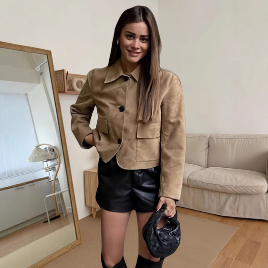 Damen modische Wildlederjacke mit aufgesetzten Taschen R&B