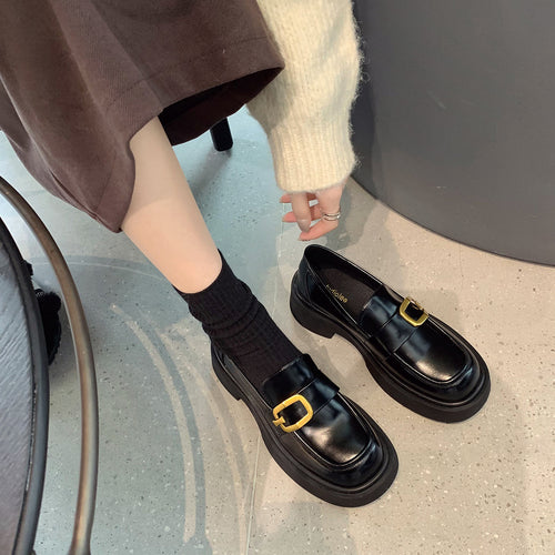 Damen Elegante Loafers mit stabiler Sohle und goldfarbener Schnallenakzent R&B