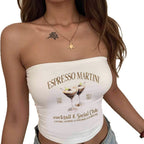 Damen Bandeau Top mit Espresso Martini Aufdruck und figurbetontem Schnitt R&B