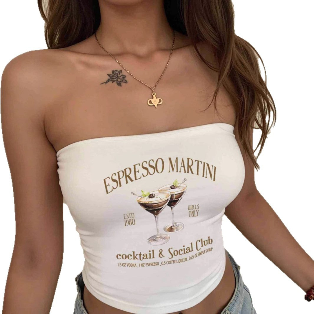 Damen Bandeau Top mit Espresso Martini Aufdruck und figurbetontem Schnitt R&B