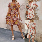 Damen Midikleid mit floralem Muster und modernem V-Ausschnitt R&B