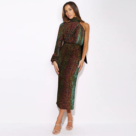 Damen Glamouröses Abendkleid mit asymmetrischem Ausschnitt und Paillettenbesatz R&B