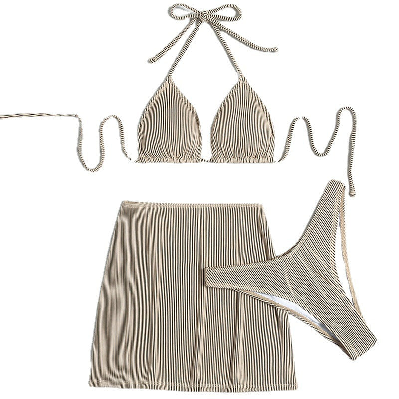 Damen Triangel-Bikini-Set mit strukturierter Textur und passendem Rock R&B