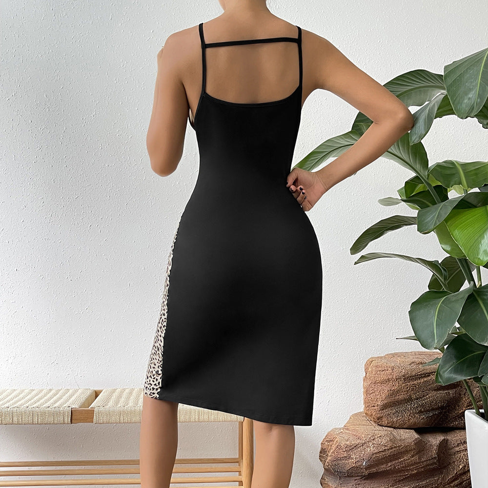 Damen elegantes figurbetontes Kleid mit Cut-Out-Details und Leopardenmuster R&B