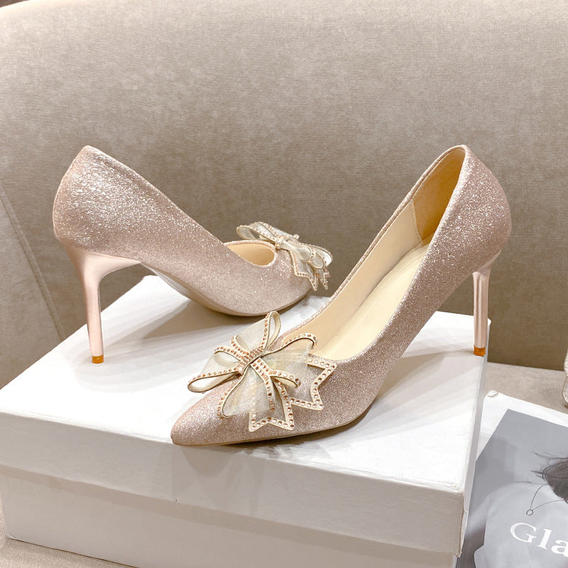 Damen eleganten High-Heels mit glitzerndem Schleifen-Detail R&B