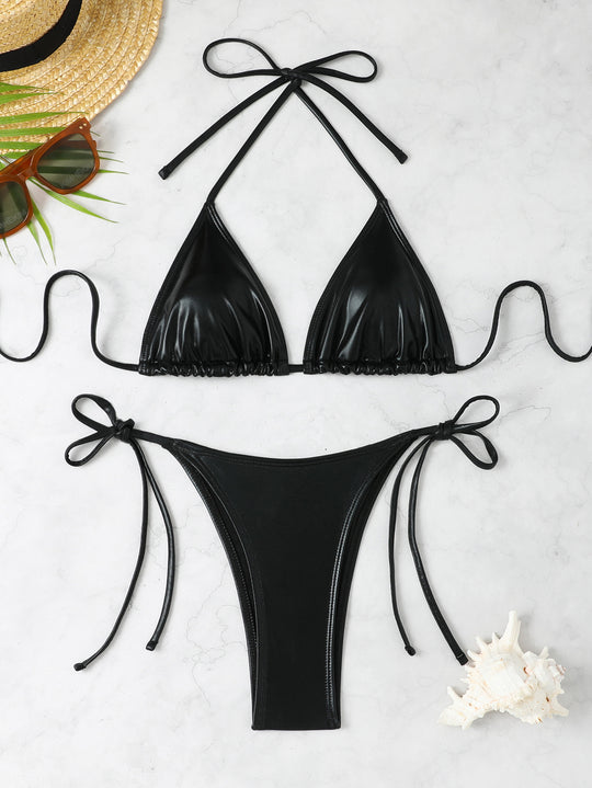Damen Glänzendes Triangel-Bikini-Set R&B