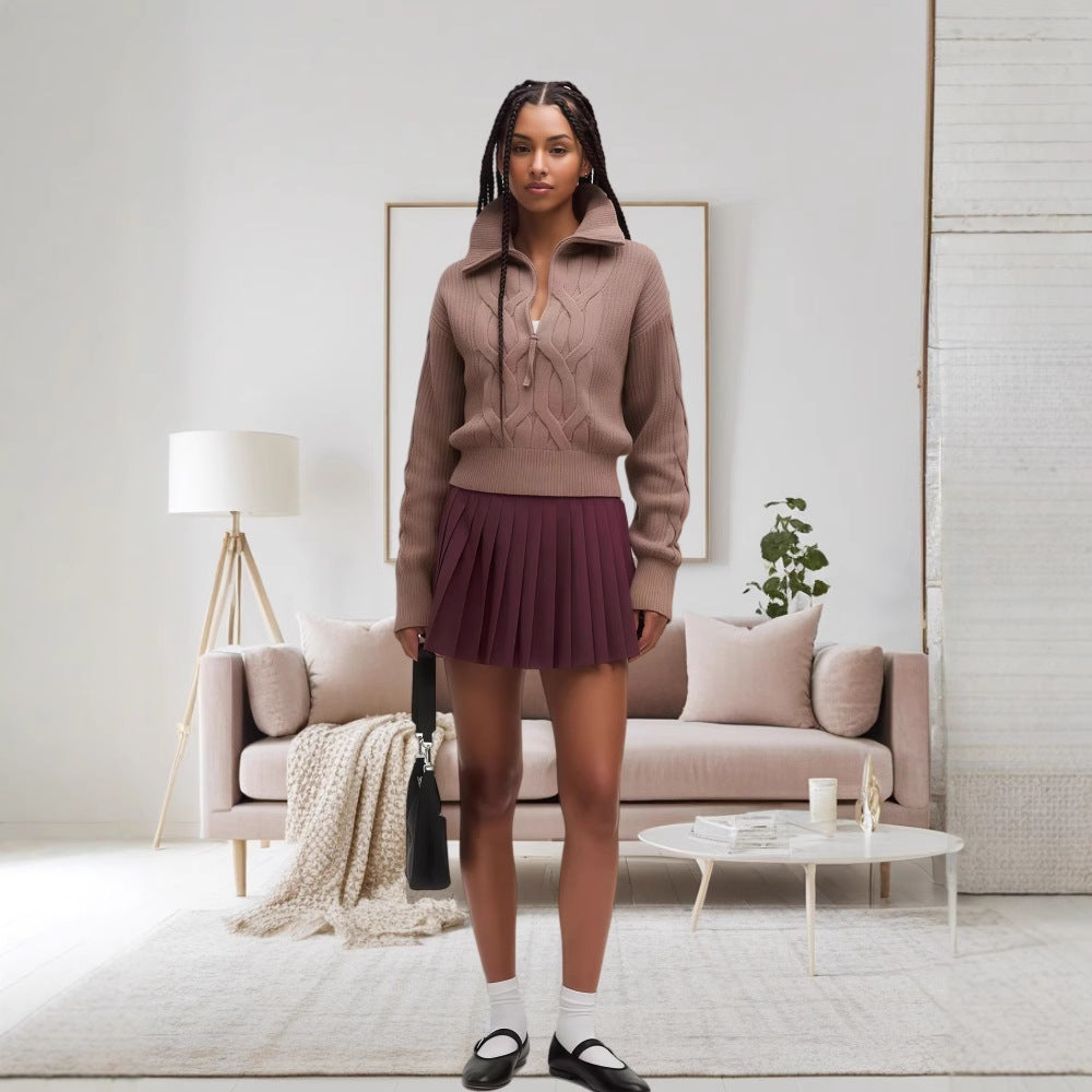Damen Faltenrock mit hohem Bund und sportlichem Design R&B