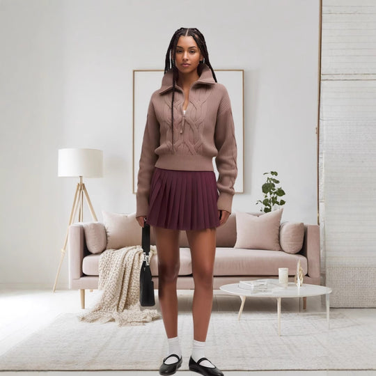 Damen Faltenrock mit hohem Bund und sportlichem Design R&B