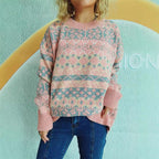 Damen gemütlicher Strickpullover mit winterlichem Muster und lässigem Schnitt R&B