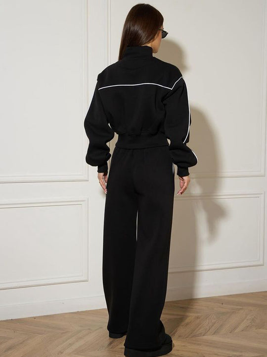 Damen modische Sweatjacke mit hochgeschlossenem Kragen und feinen Kontrastnähten R&B