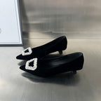 Damen Samt Ballerinas mit glamourösem Schmuckdetail R&B