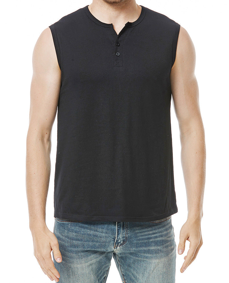 Herren ärmelloses Henley-Shirt mit modernen Knopfdetails