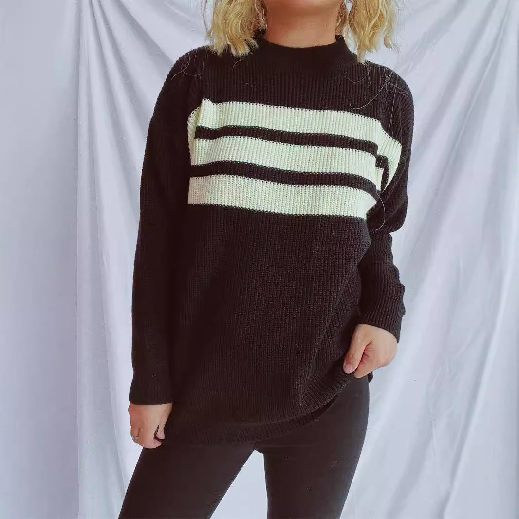 Damen lässiger Strickpullover mit modischen Streifen R&B