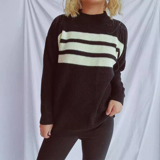 Damen lässiger Strickpullover mit modischen Streifen R&B