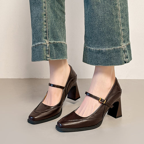Damen elegante Mary Jane Pumps mit stabiler Blockabsatz R&B