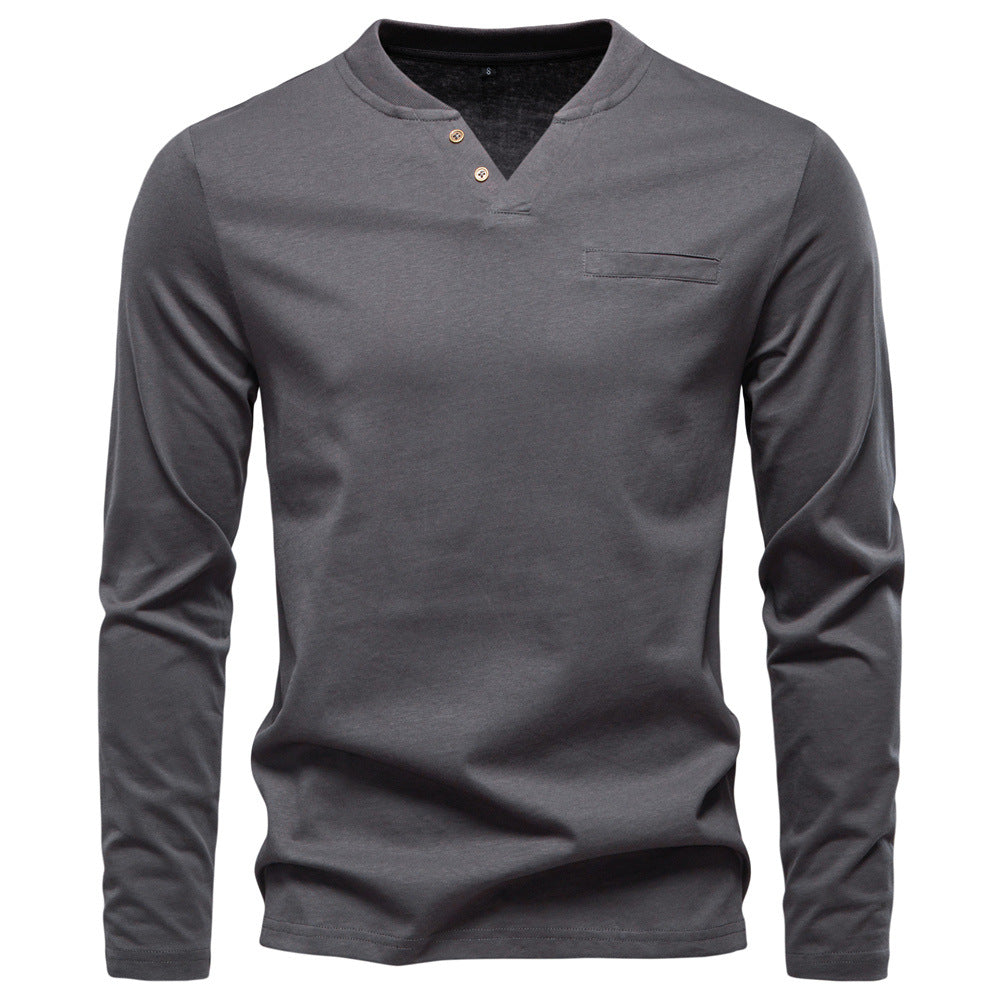 Herren Langarmshirt mit Henley-Kragen und praktischem Knopfdetail R&B