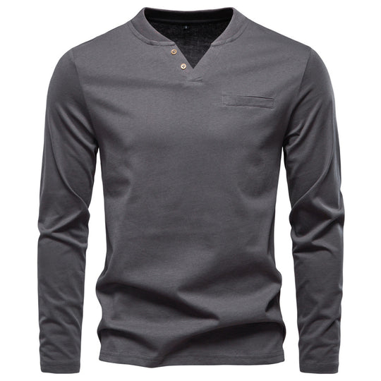 Herren Langarmshirt mit Henley-Kragen und praktischem Knopfdetail R&B