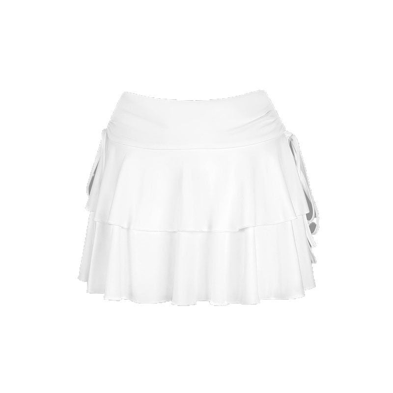 Damen Sportlicher Tennisrock mit Rüschendetails und seitlichen Kordeln R&B