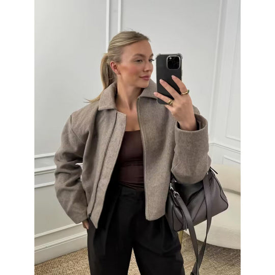 Damen elegante Fleece-Jacke mit Reißverschluss R&B