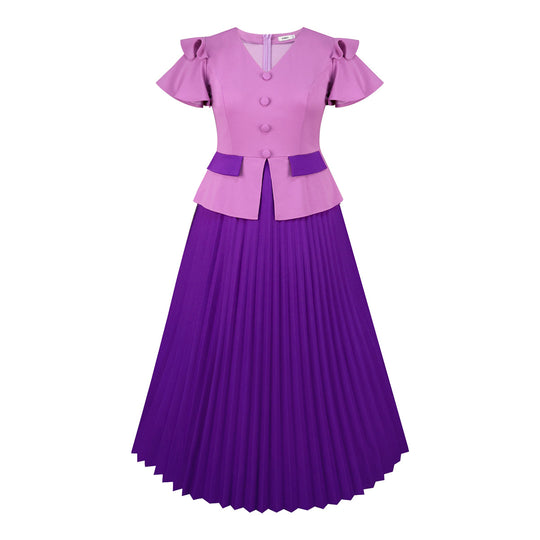 Damen Elegantes Plissee-Kleid mit modischen Rüschendetails und taillierter Jacke R&B