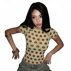 Damen Figurbetontes Kurzarmshirt mit modernen Punktedesign R&B