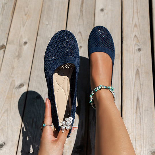 Damen atmungsaktive Ballerinas im eleganten Strickdesign R&B