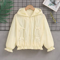 Damen nan romantische Kapuzenjacke mit Spitzendekor, Zierschleifen und gerafftem Saum R&B