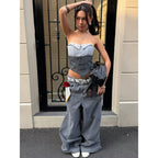 Damen Corsage mit Spitzenkragen und tailliertem Design R&B