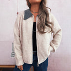 Damen Strickjacke mit modischen Kontrasten und Reißverschluss R&B