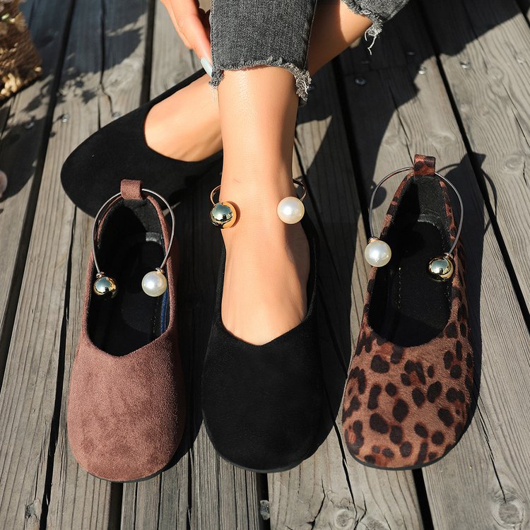 Damen elegante Ballerinas mit luxuriöser Perlenschmuck-Akzent R&B