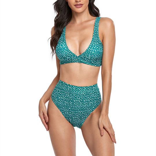 Damen Hoch tailliertes Bikini-Set mit weichem Bustier und femininen Punkten R&B
