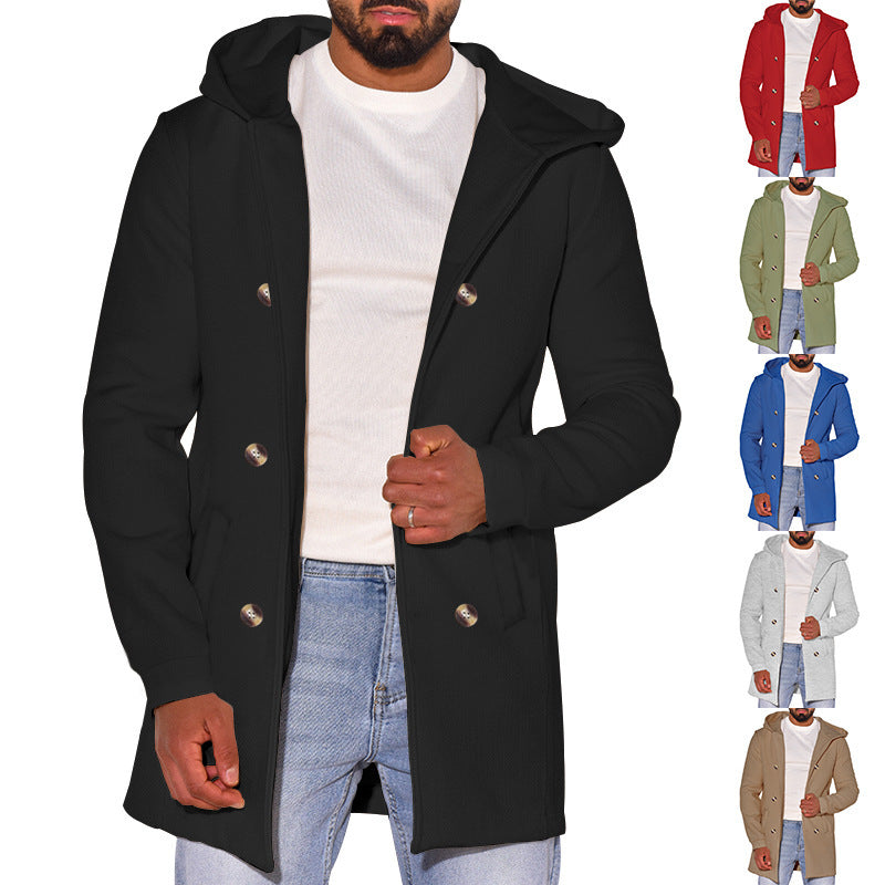 Herren modische Jacke mit Kapuze und doppelter Knopfleiste R&B