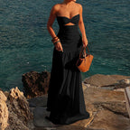 Damen Off-Shoulder Maxikleid mit raffiniertem Cut-Out und fließendem Rock R&B