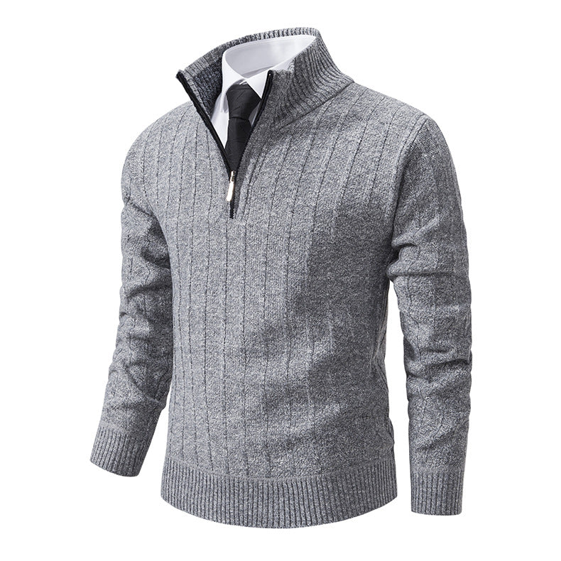 Herren Strickpullover mit hochabschließendem Kragen und Reißverschluss Taschen