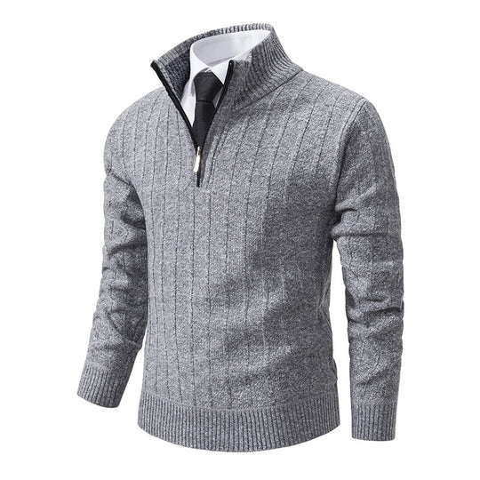 Herren Strickpullover mit hochabschließendem Kragen und Reißverschluss Taschen R&B