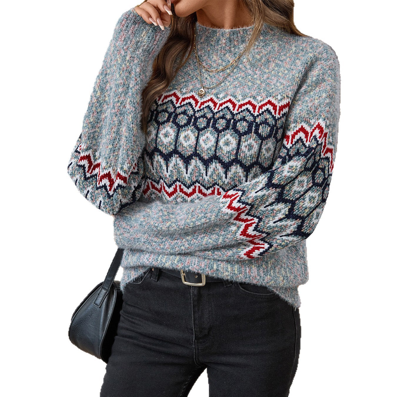 Damen Strickpullover mit geometrischem Muster und weitem Schnitt
