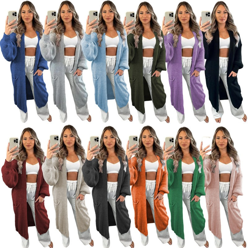 Damen lässiger Strickmantel mit tiefen Taschen und offenem Design