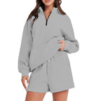 Damen Sportlicher Sweatshirt-Hosen-Set mit hohem Kragen und praktischem Reißverschluss R&B