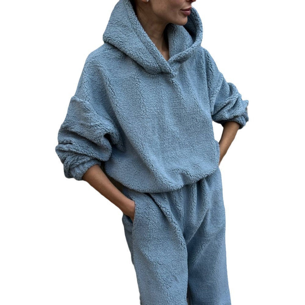 Damen Kuscheliges Fleece-Set mit Kapuze und elastischem Bund