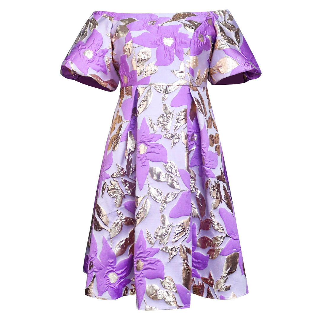 Damen Off-Shoulder Kleid mit floralen Präge-Details R&B