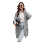 Damen Lässige Strickjacke mit tiefem V-Ausschnitt und praktischen Taschen R&B