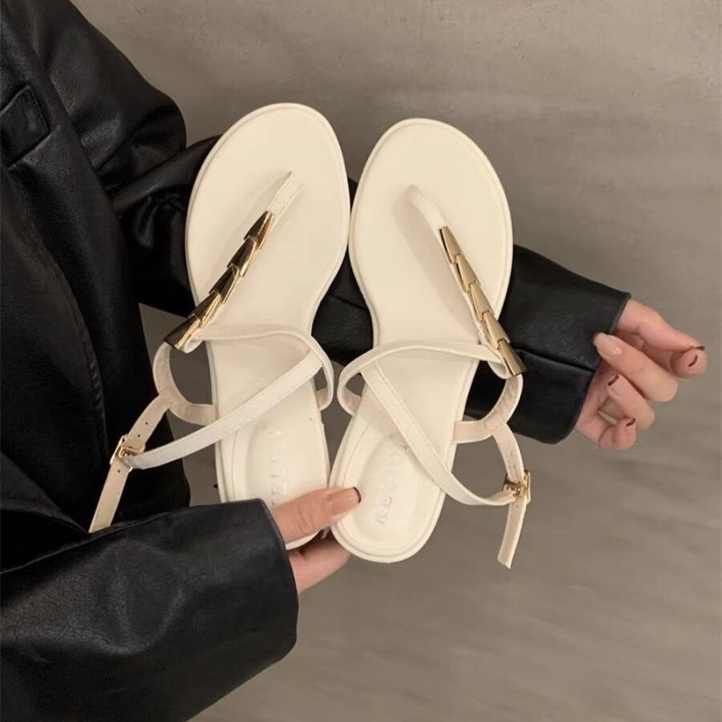 Damen elegante Riemchen-Sandalen mit goldenen Akzenten R&B